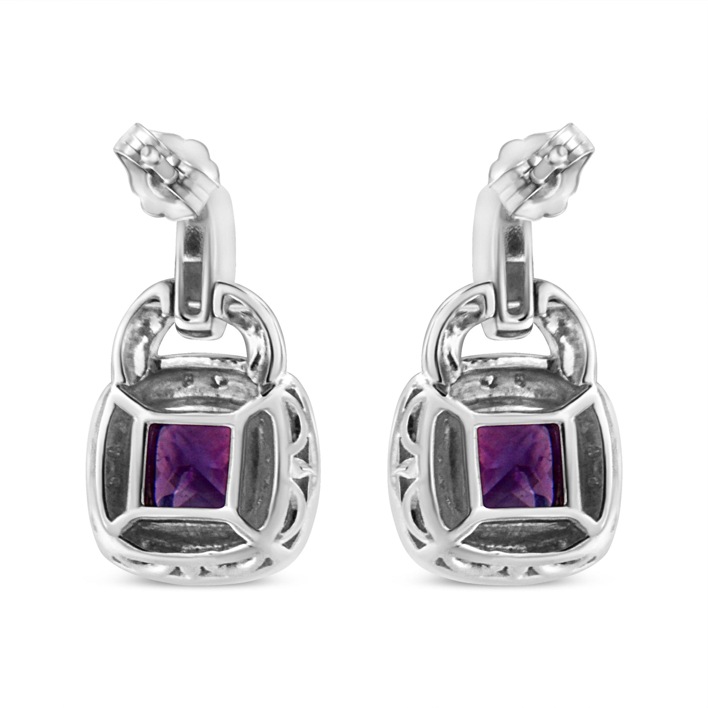 .925 Sterling Silver Amethyst & Diamond Accent Dangle Earrings