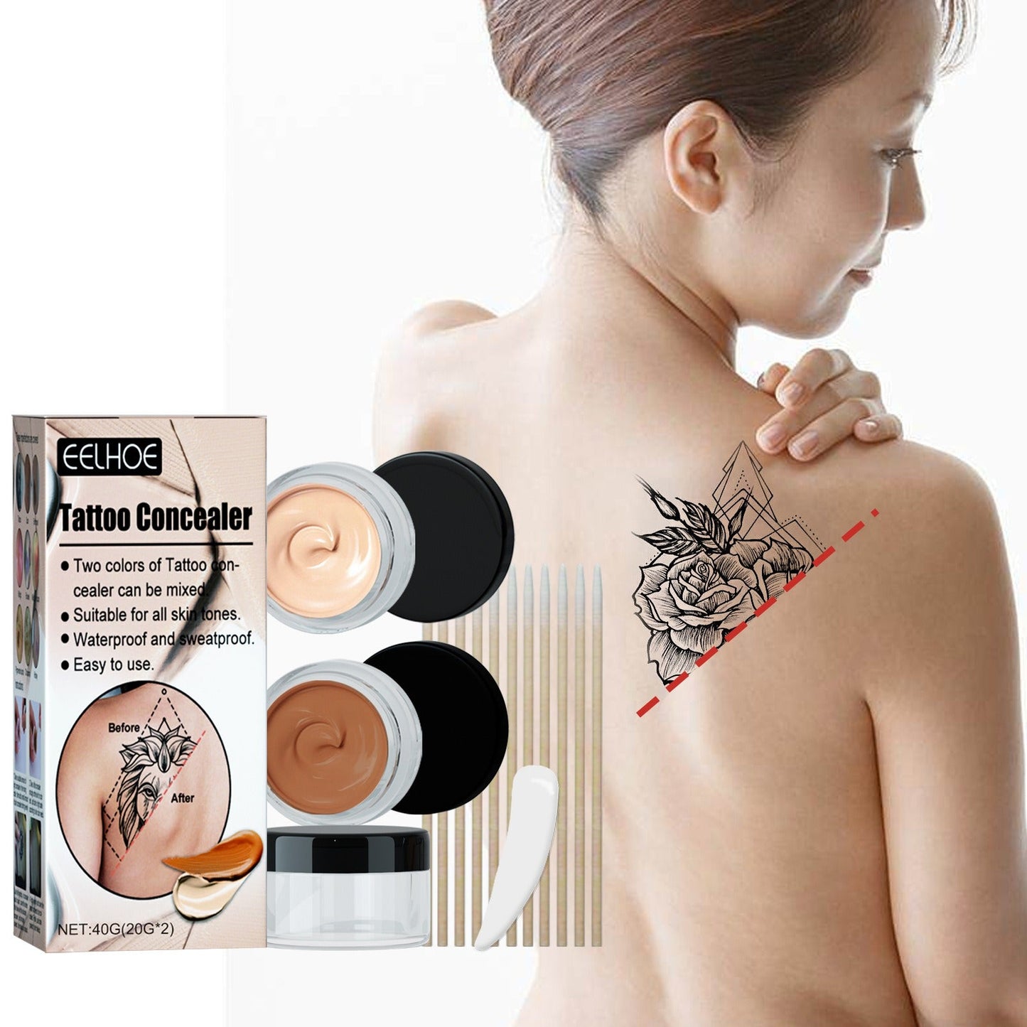 EELHOE Tattoo concealer waterproof brightening cover tattoo scar birthmark scar invisible two-color concealer - Korvel