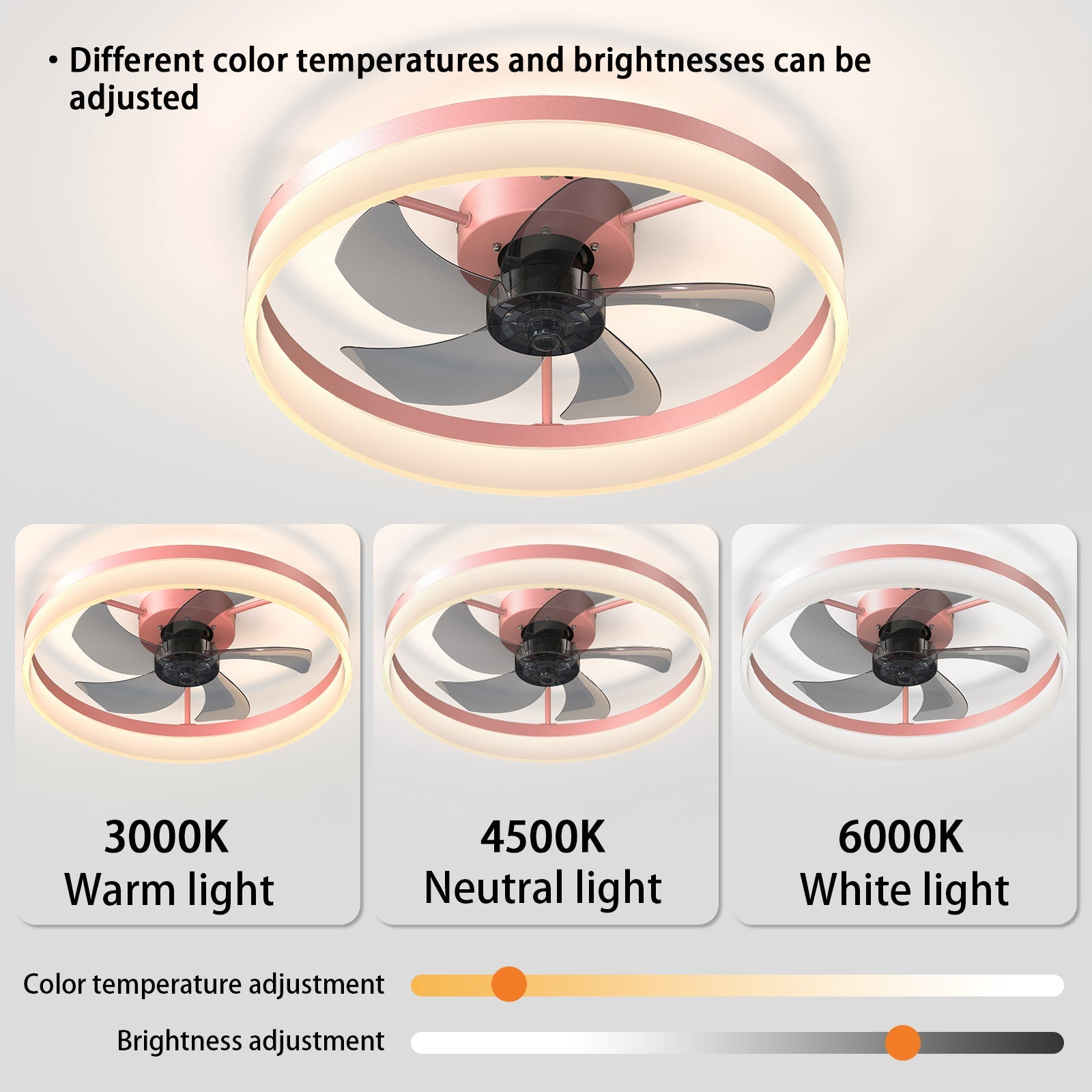 Ceiling Fans with Lights Dimmable LED Embedded installation of thin modern ceiling fans(Pink) - Korvel