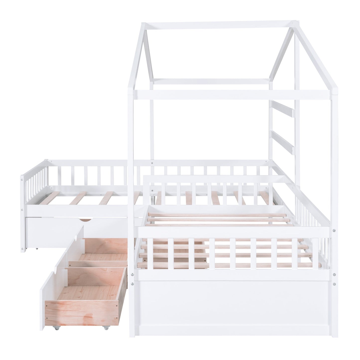 Twin Size House Platform Bed with Three Storage Drawers White - Korvel