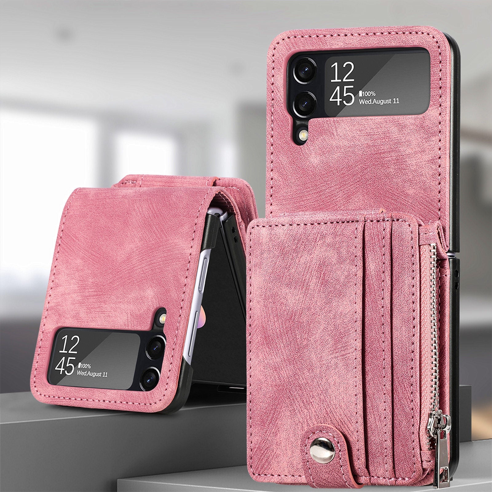 Suitable for Samsung Galaxy Z Flip4 folding phone case zipper card insertion protective cover Z Flip3 flip cover - Korvel