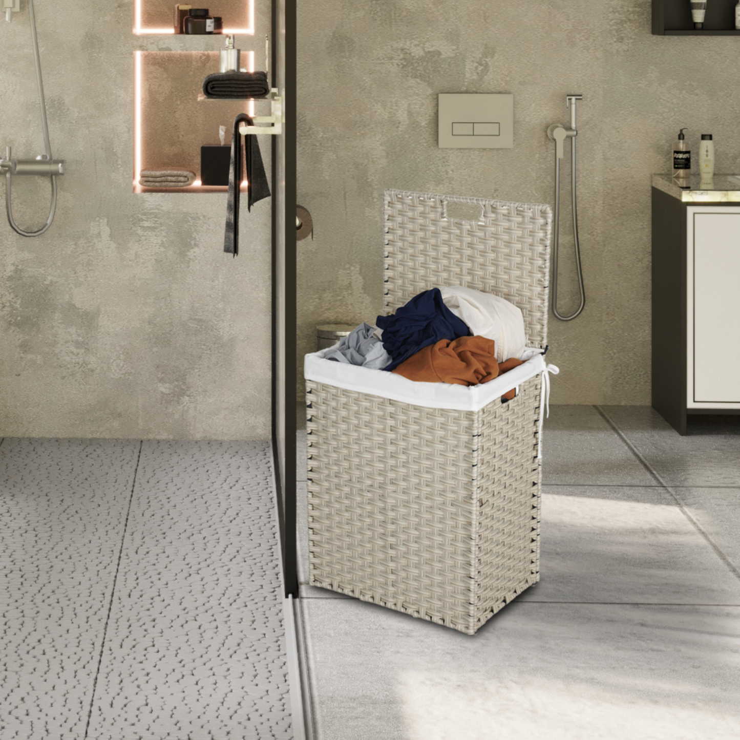 Cesta de Ropa Gris Premium con Tapa y Bolsas Extraíbles