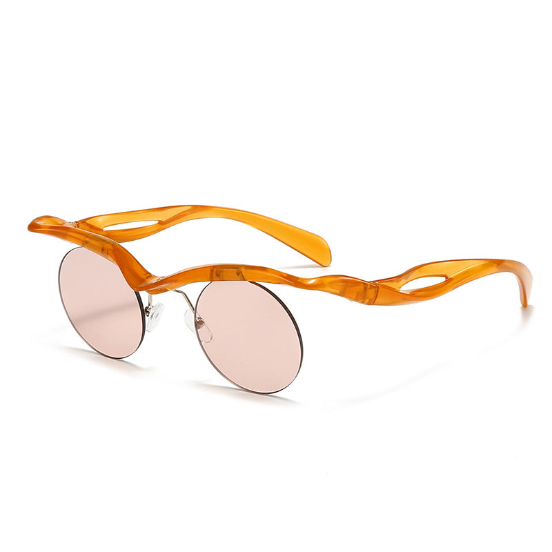 New Sunglasses Women's Round Frame Sunglasses Men's Trendy Ins Alien Half Frame Eyebrow Personalized Sunglasses - Korvel