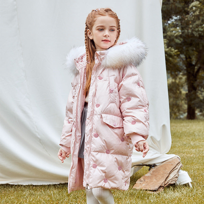 Children's Thickened Korean Style Down Jacket with Fur Collar