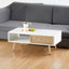 41.34" Rattan Coffee table sliding door for storage solid wood legs White - Korvel