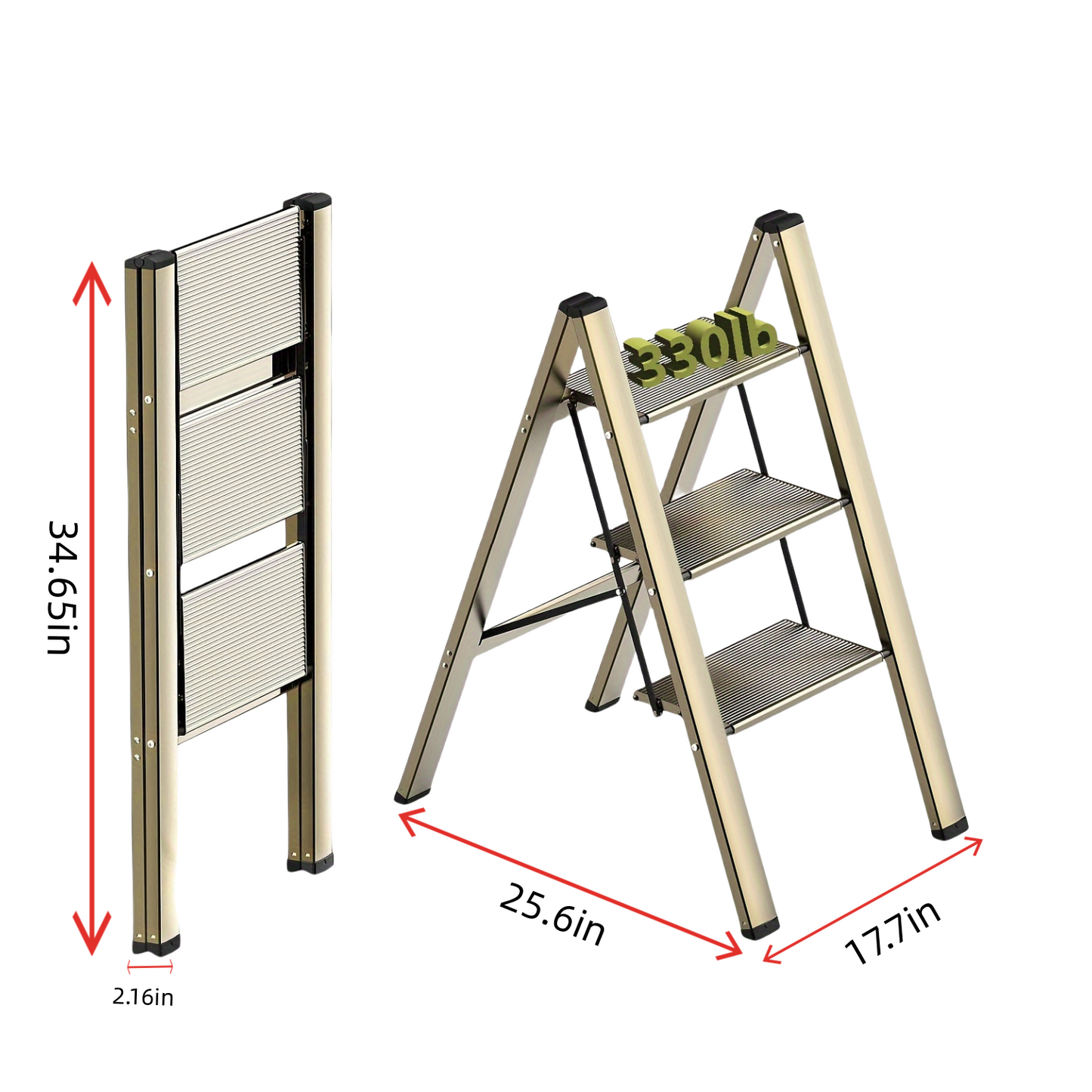 3-level ladder, aluminum alloy ladder, folding ladder, wide anti slip pedal, portable ladder with a weight capacity of 300 pound - Korvel
