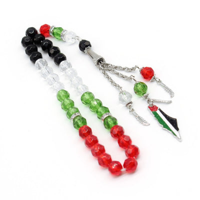 33 prayer beads in Palestinian flag colored crystal glass - Korvel