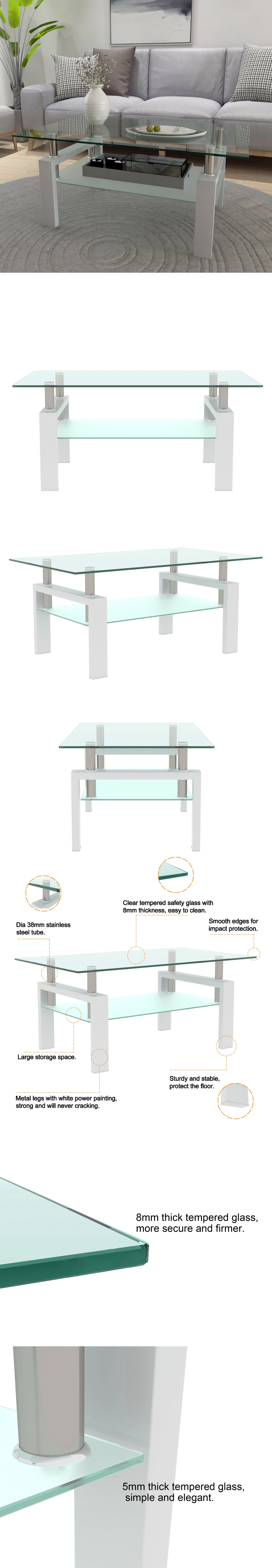 White Coffee Table Clear Coffee Table Modern Side Center Tables for Living Room Living Room Furniture - Korvel