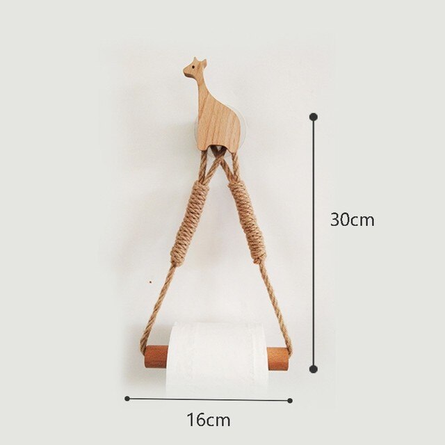 Support en papier hygiénique en bois animal nordique avec corde en chanvre