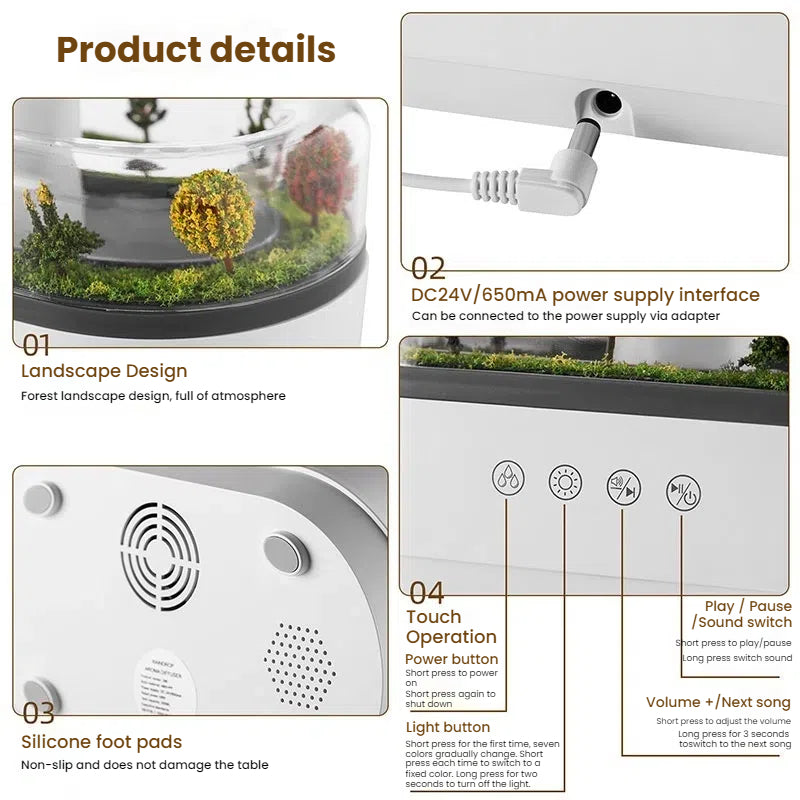 Raindrop - style aroma humidifier with lights, white noise, and essential oil diffusion for home. - Korvel
