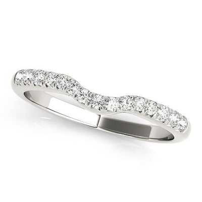 14k White Gold Pave Set Curved Diamond Wedding Band