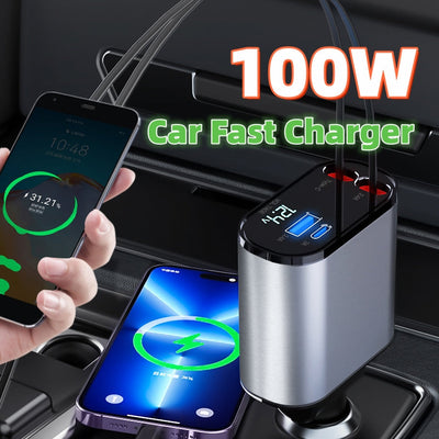 Premium Metal Car Charger 100W Fast Charging Adapter