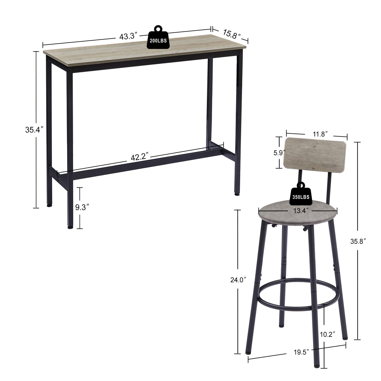 Stylish Grey Bar Table Set with Soft PU Seats and Backrests