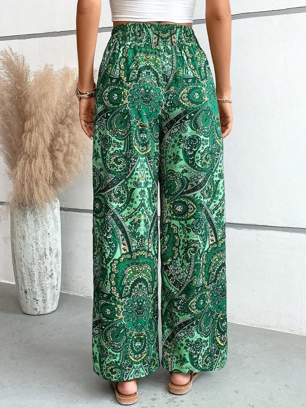 Printed Wide Leg Pants - Korvel