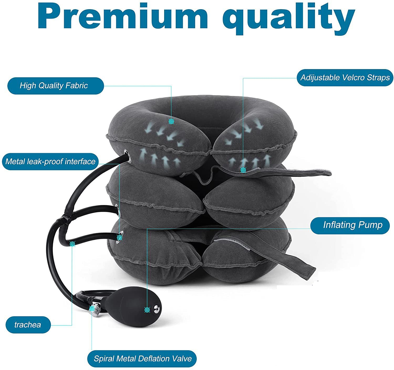 Cervical Traction Device Neck Support Pillow Inflatable Adjustable Neck Stretcher Three-Layer Inflatable Neck Pillow - Korvel