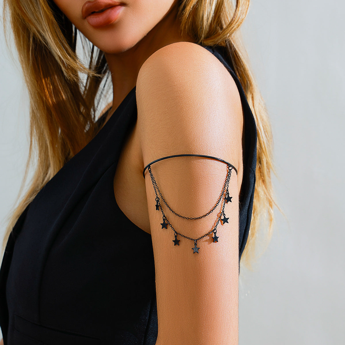 Sweet and Cool Gothic Cross Crystal Chain Multi layer Open Arm Bracelet Hand Ornament Leg Chain - Korvel