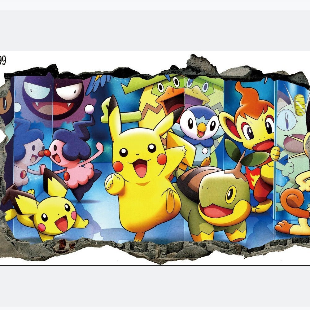 New 3D Pikachu Wall Sticker Pok é mon Wallpaper Self adhesive Cartoon Graffiti Anime Poster Children's Room PVC - Korvel