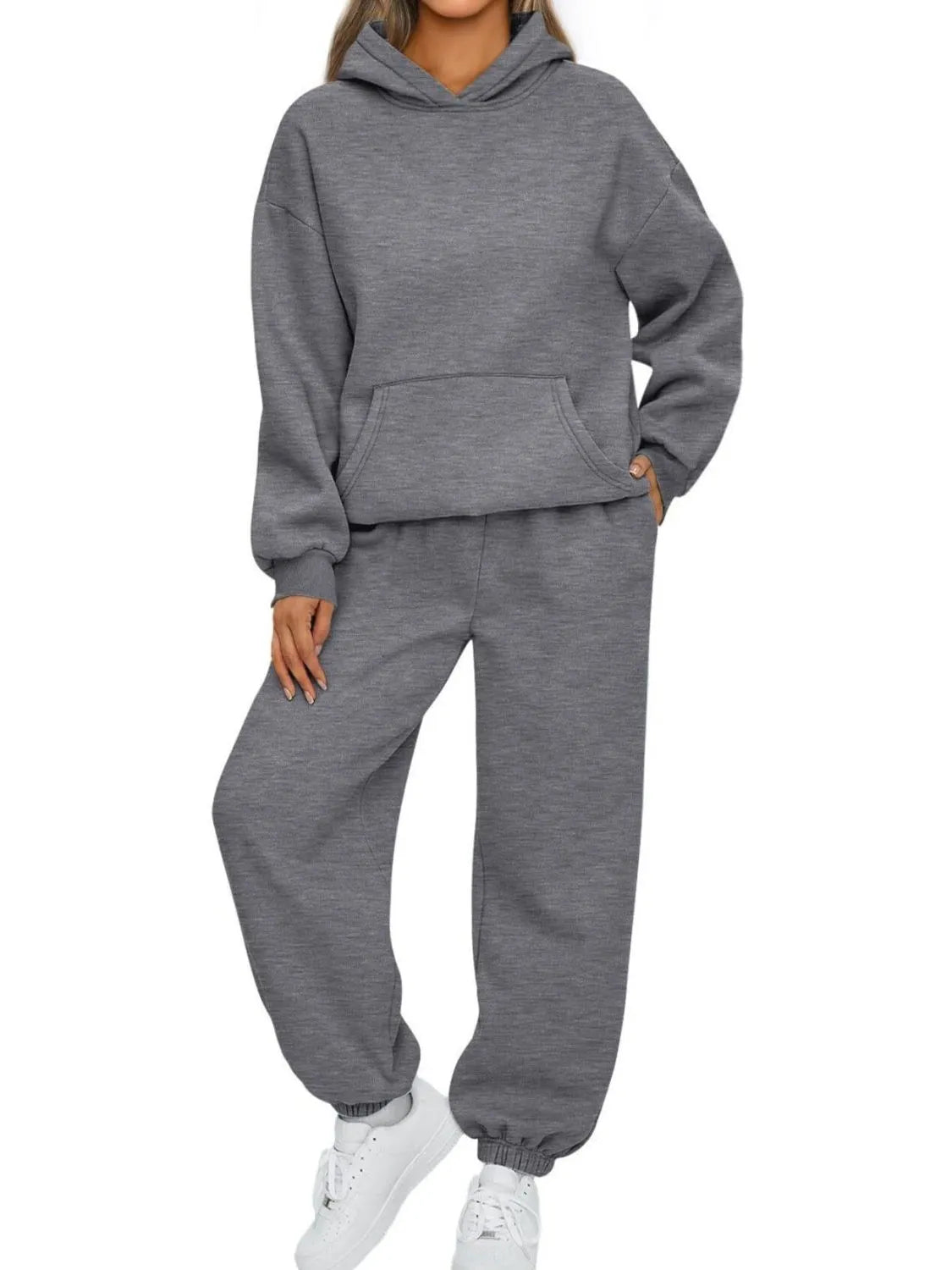 Plus Size Kangaroo Pocket Hoodie and Joggers Set