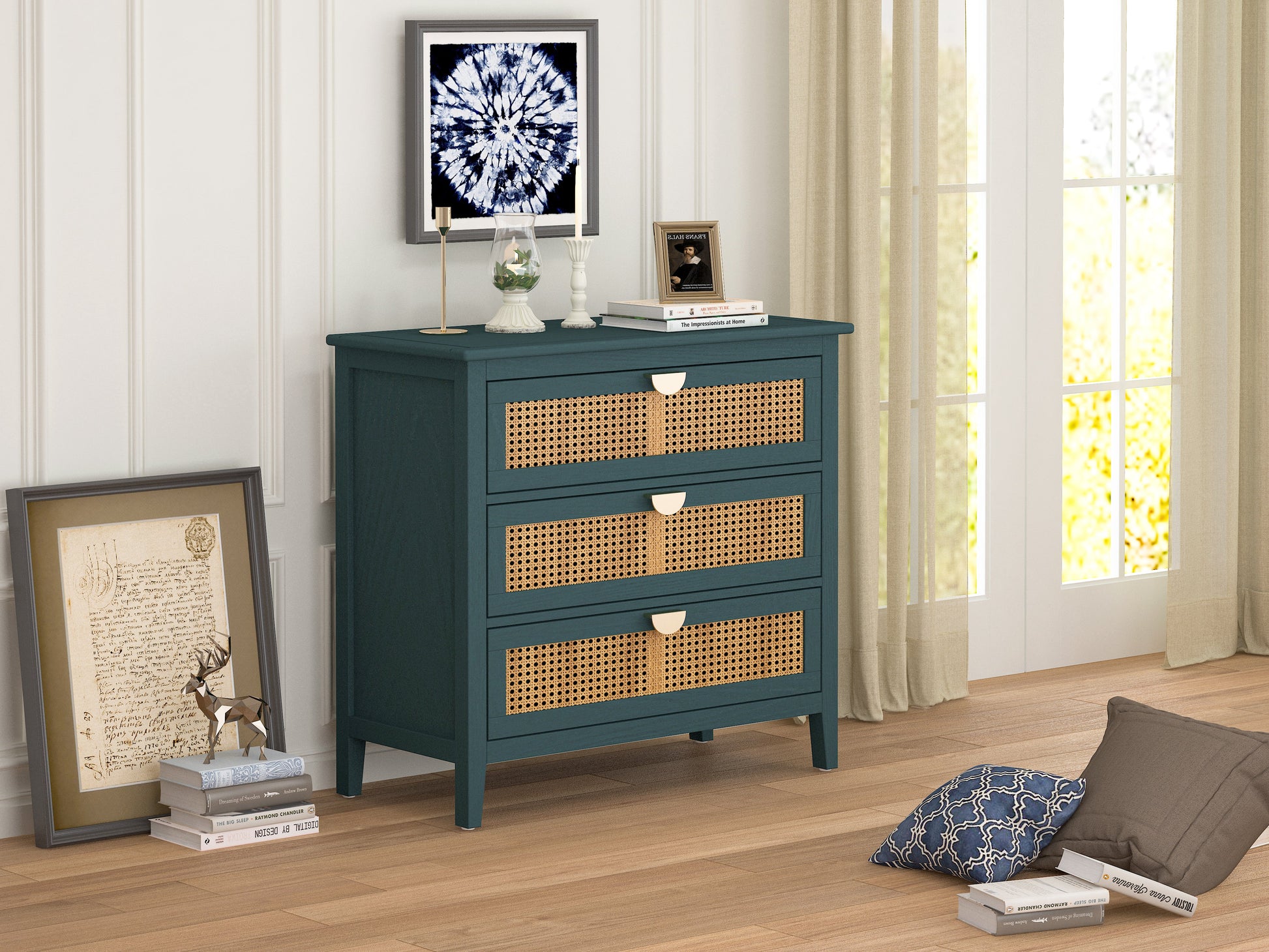 3 Drawer Cabinet Natural rattan American Furniture Suitable for bedroom living room study - Korvel