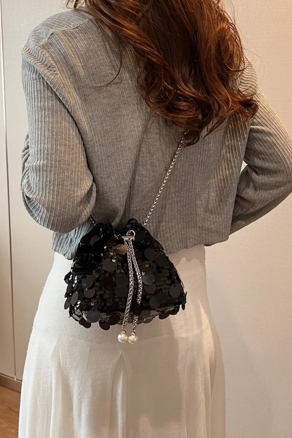 Drawstring Sequin Crossbody Bag - Korvel