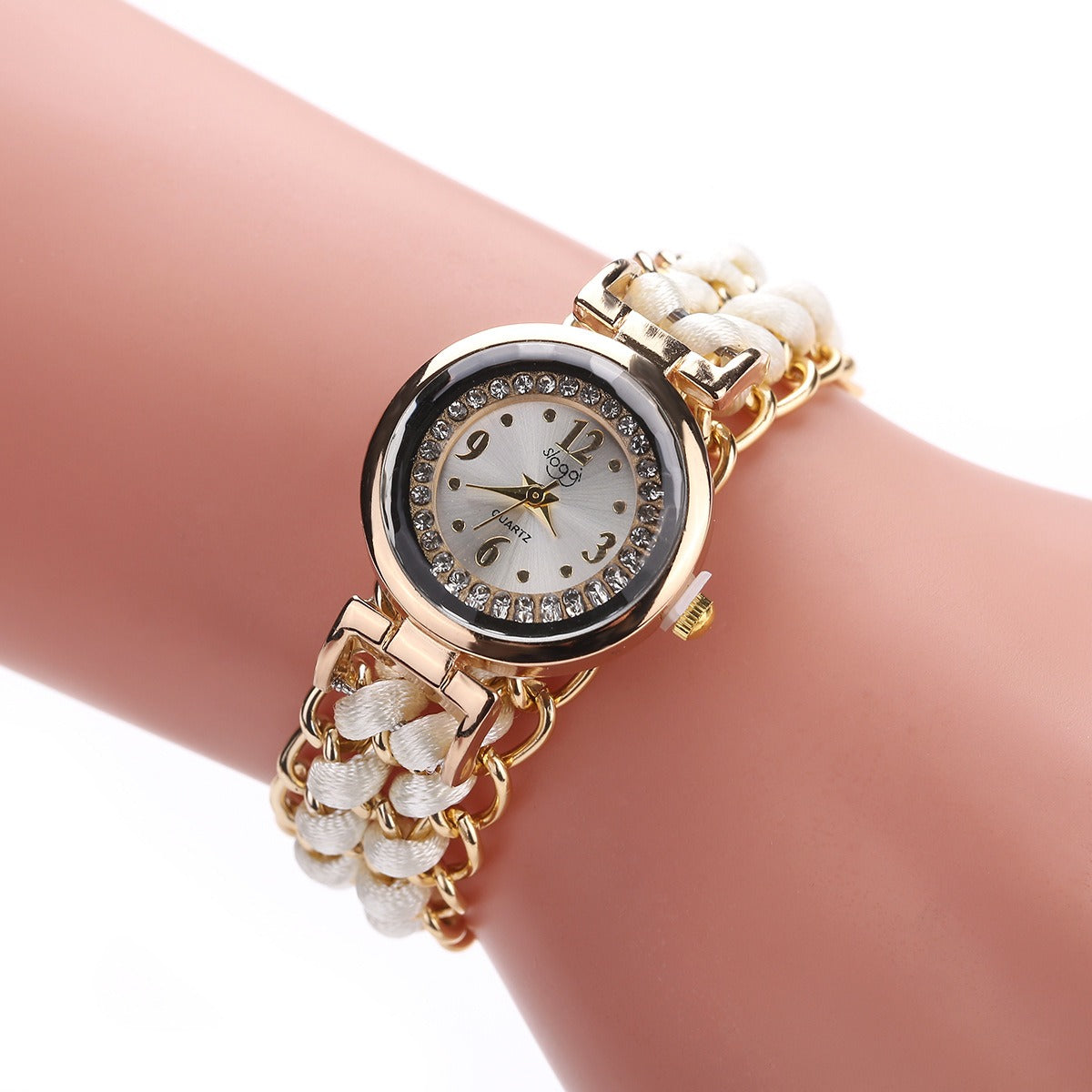 New small dial with diamond inlay Women's woven rope watch Women's creative fashion retractable rope quartz watch - Korvel