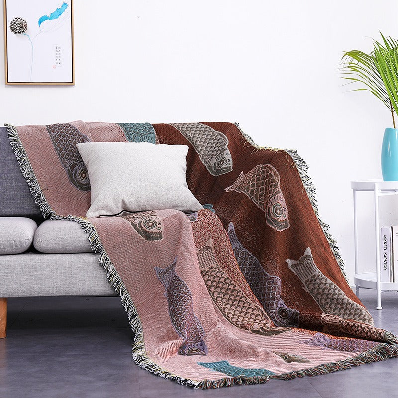 Modern Minimalist Koi Patterned Sofa Blanket