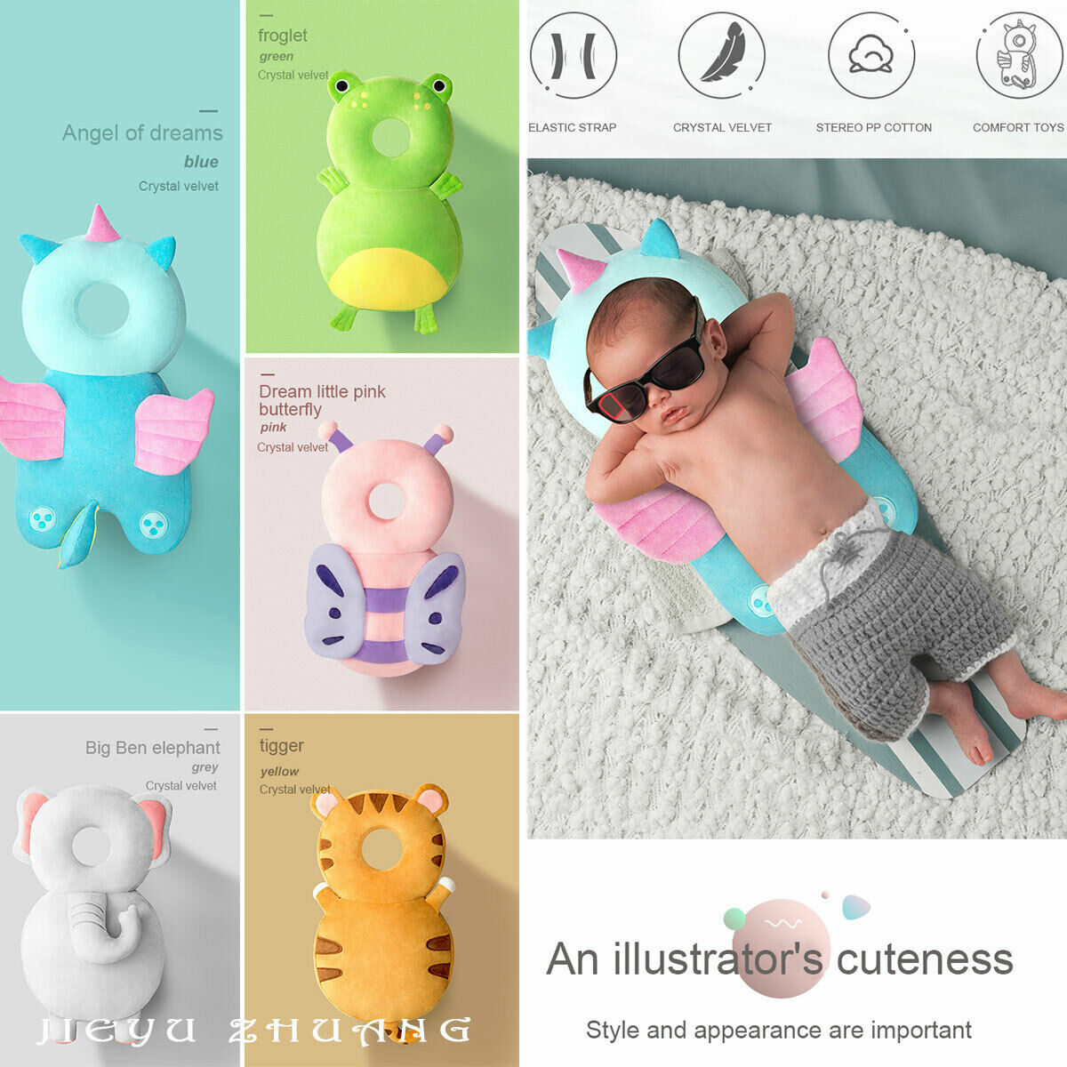 Cojín Protector de Cabeza para Bebés Unicornio Abeja para Seguridad