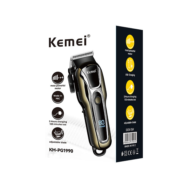 KM-1990PG Hair Clipper Electric Shaving Head High Power LCD Digital Display Electric Pushing Hair Salon Special - Korvel