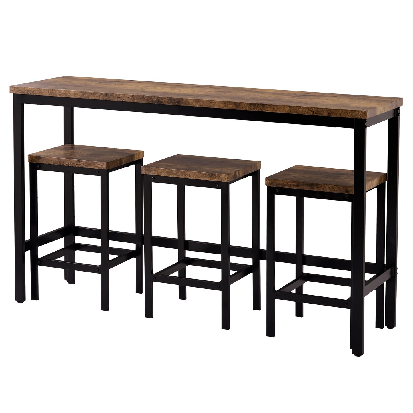 TOPMAX Counter Height Extra Long Dining Table Set with 3 Stools Pub Kitchen Set Side Table with Footrest Brown - Korvel