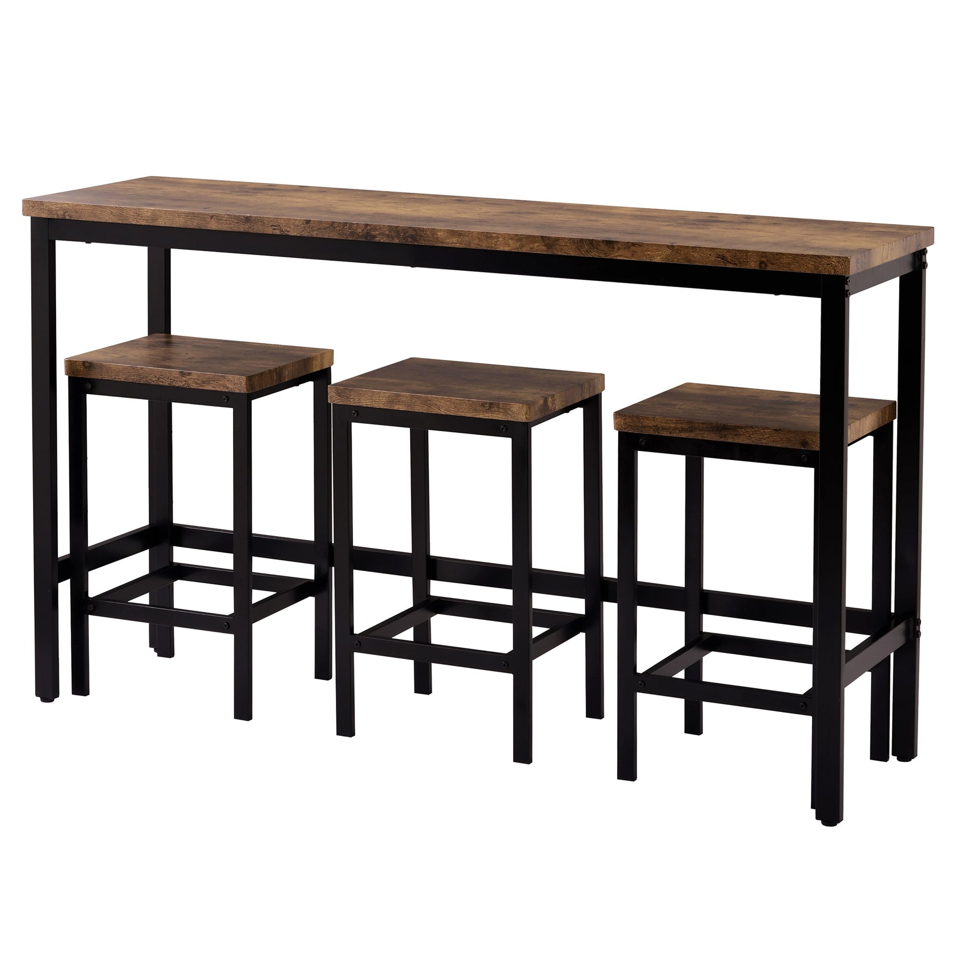 TOPMAX Counter Height Extra Long Dining Table Set with 3 Stools Pub Kitchen Set Side Table with Footrest Brown - Korvel