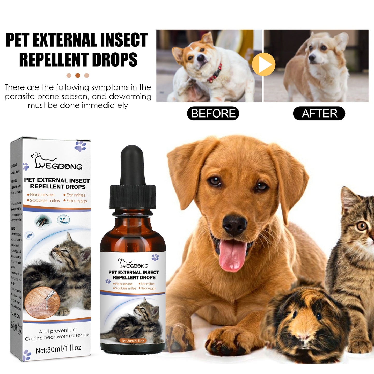 Premium Pet Insect Repellent Drops for Cats and Dogs