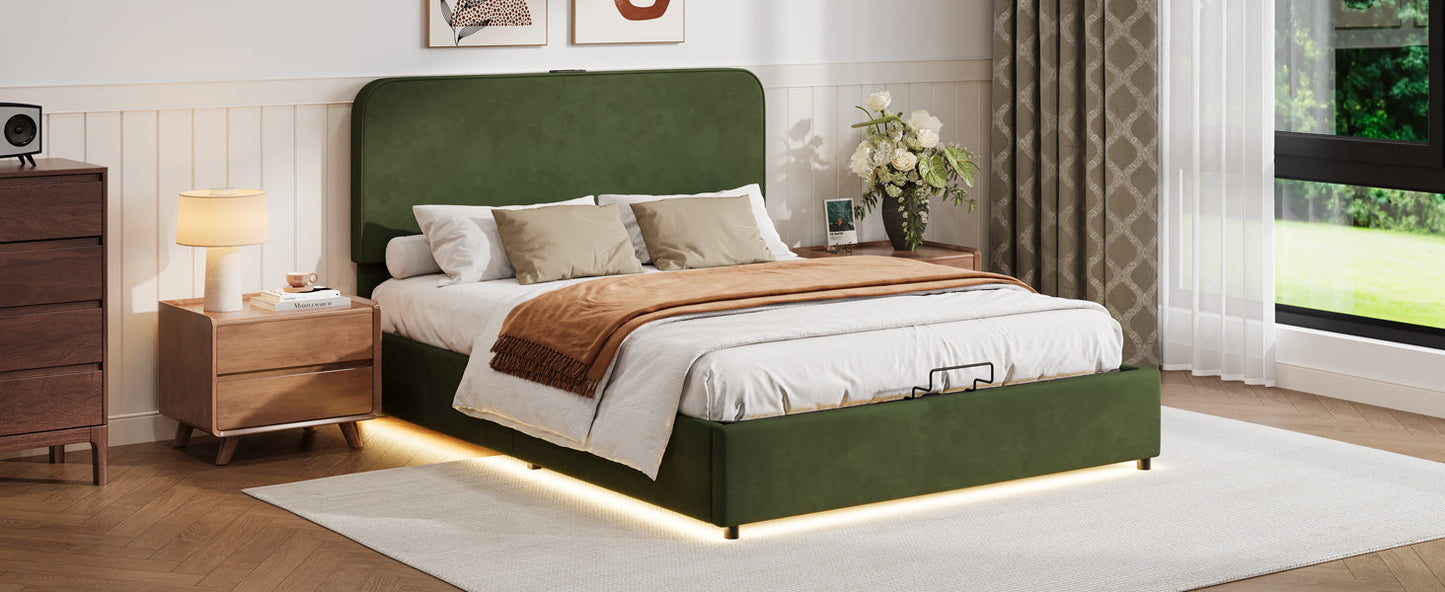 Hydraulic Storage Bed with RGB LED Lights and Bluetooth Speaker