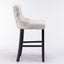 Velvet padded wing back bar stool with button tuft decoration and wooden leg chrome nail head decoration 2-piece set (beige) - Korvel