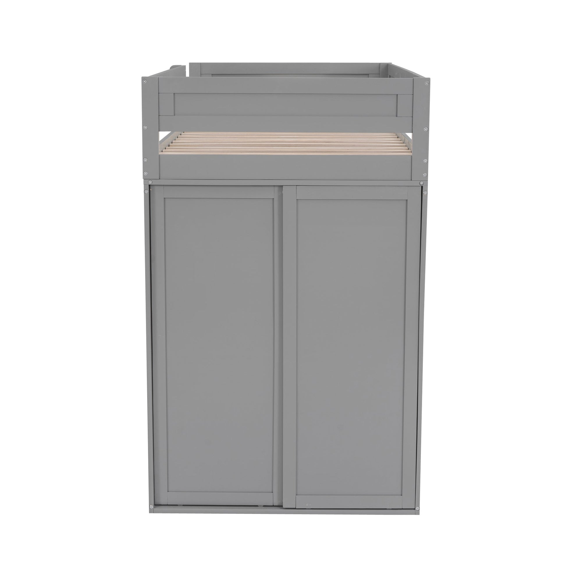 Wood Twin Size Loft Bed with Wardrobes and 2-Drawer Desk with Cabinet Gray - Korvel