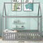 Full Size Wood House Bed with Fence and Door, Gray - Korvel