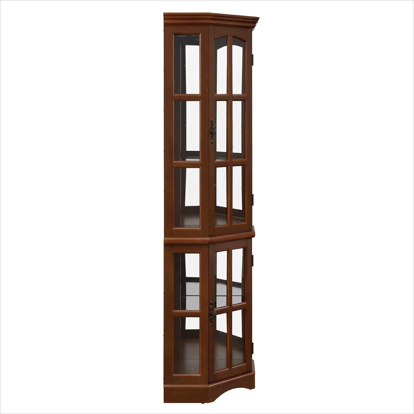 Corner Curio Cabinet with 5 Shelves and Lighting System, Walnut(E26 light bulb not included) - Korvel