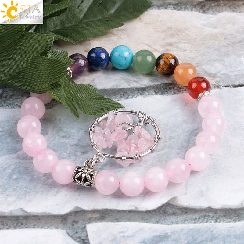 Bracelet en cristal rose fait main Arbre de Vie