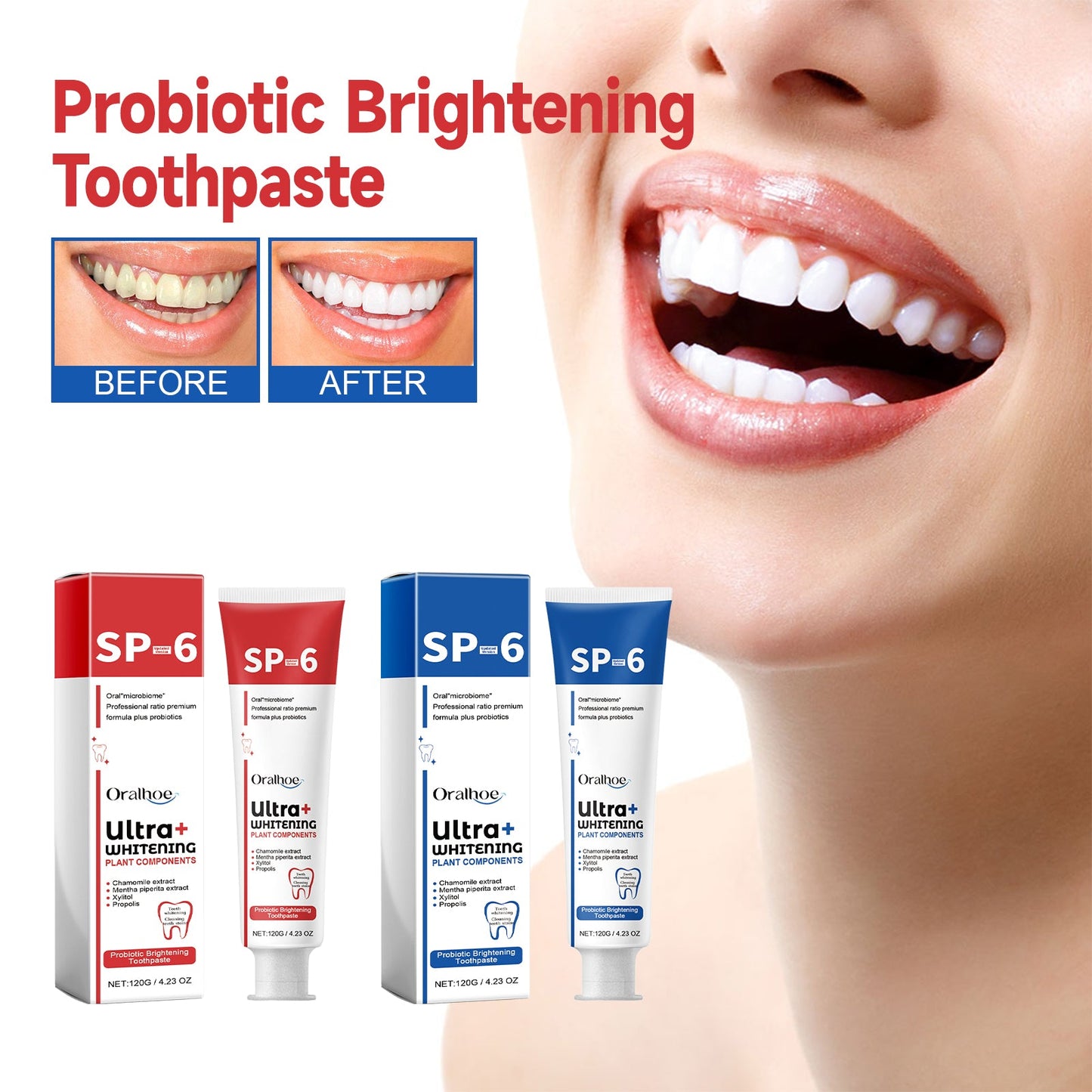 Probiotic Brightening Toothpaste, Oral Cleaning Remove Odor Stains White Teeth Gum Care Toothpaste - Korvel
