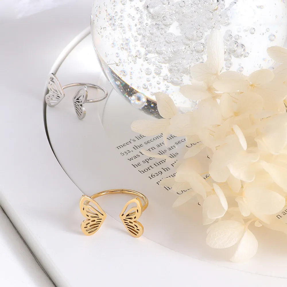 Titanium Steel Butterfly Open Ring - Korvel