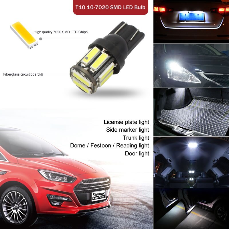 4Pcs W5W 10-7020 SMD Car T10 LED 194 168 Wedge Replacement Reverse Instrument Panel Lamp White Blue Bulbs For Clearance Lights - Korvel