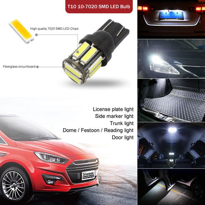 4Pcs W5W 10-7020 SMD Car T10 LED 194 168 Wedge Replacement Reverse Instrument Panel Lamp White Blue Bulbs For Clearance Lights - Korvel