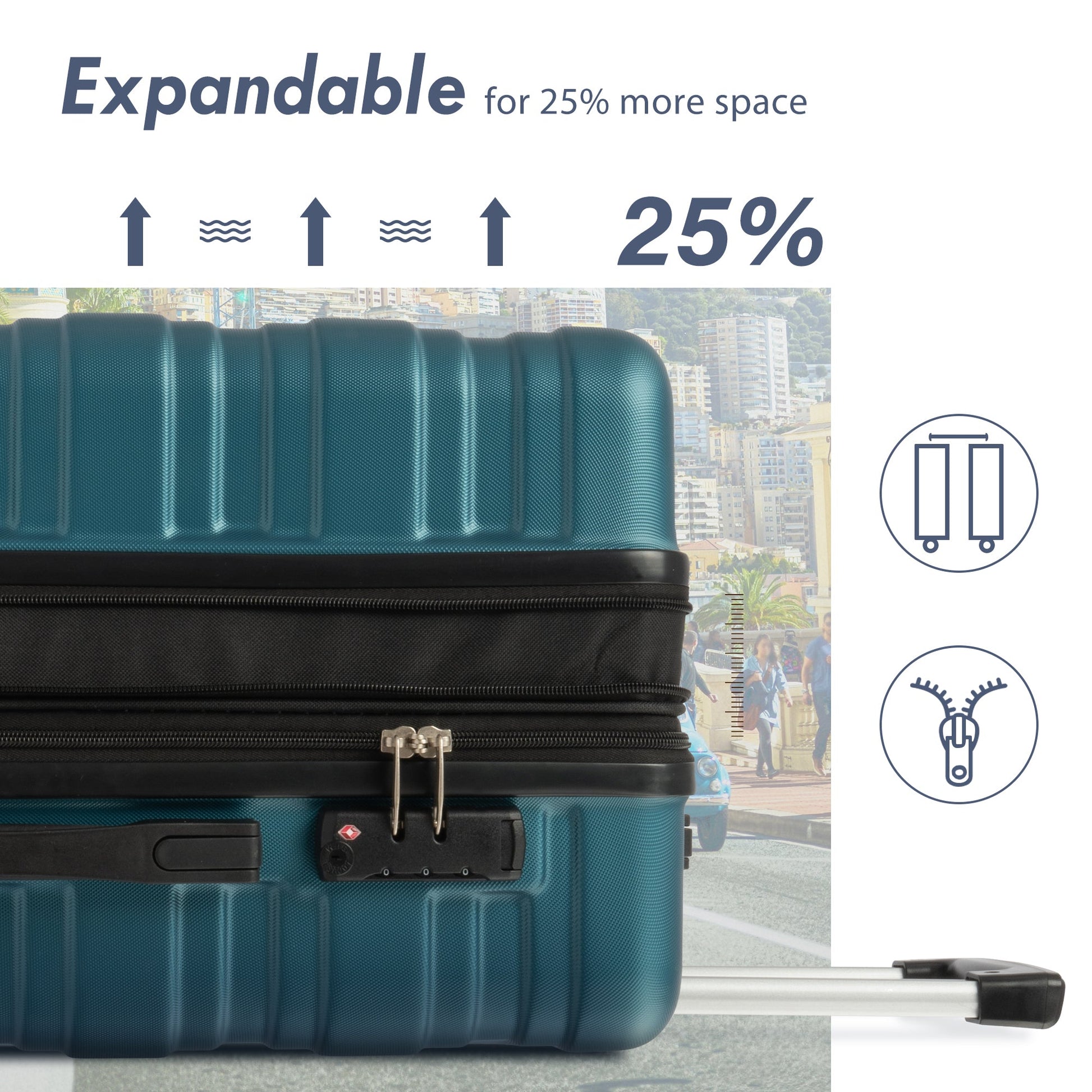 Hardshell Luggage Sets 3 Pcs Spinner Suitcase with TSA Lock Lightweight 20''24''28'' Navy + ABS - Korvel