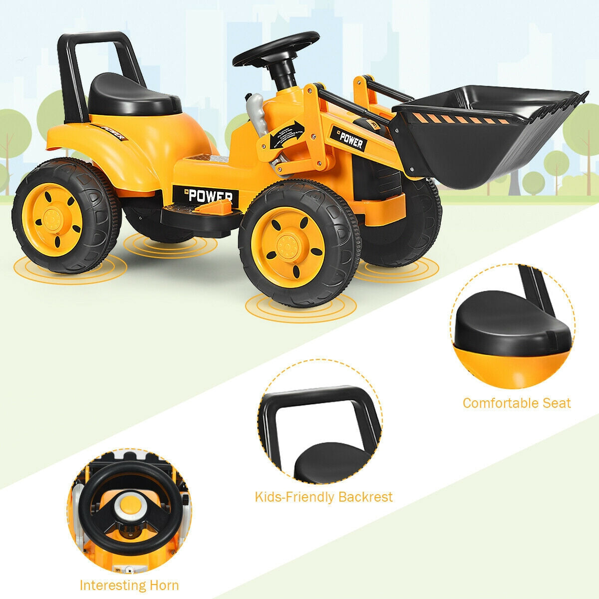 Excavatrice à pédales pour enfants - Jaune