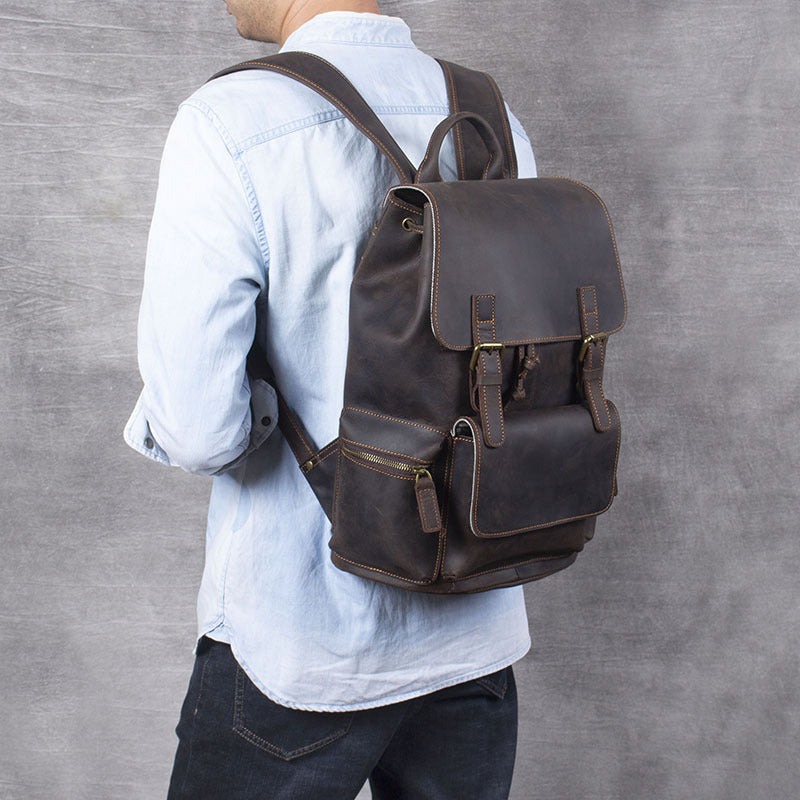 Mochila Retro de Cuero Crazy Horse para Hombre