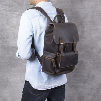 Retro Crazy Horse Leather Men's Backpack