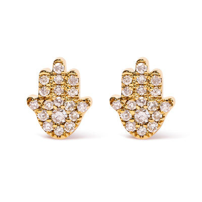 Pendientes de Stud Hamsa Acentuados con Diamantes de Oro Amarillo de 10K