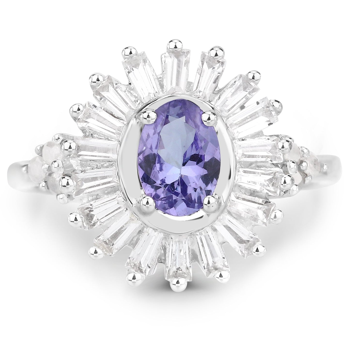 2.01 Carat Genuine Tanzanite and White Topaz Sterling Silver Ring