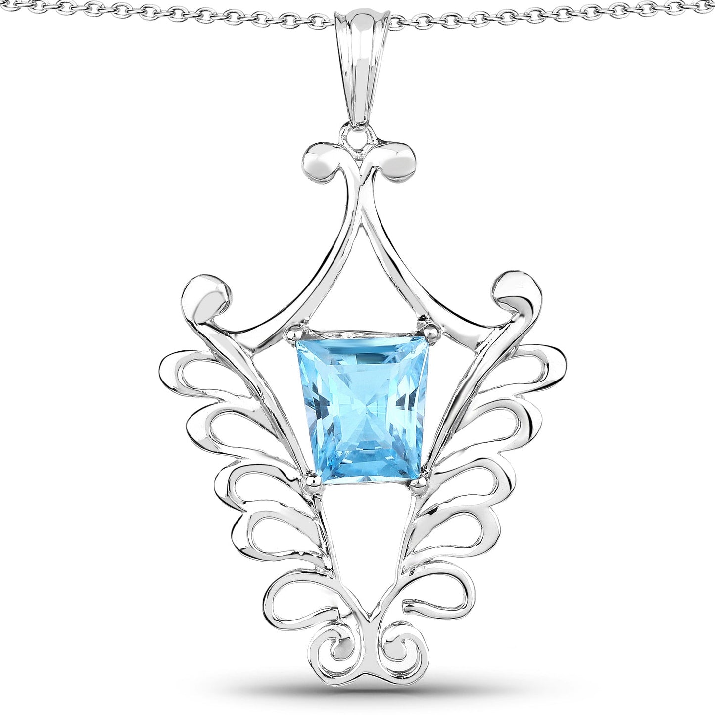 5.68 Carat Genuine Swiss Blue Topaz Pendant in Sterling Silver