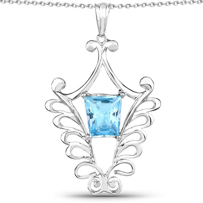 Pendentif en topaze bleue suisse véritable de 5,68 carats en argent sterling