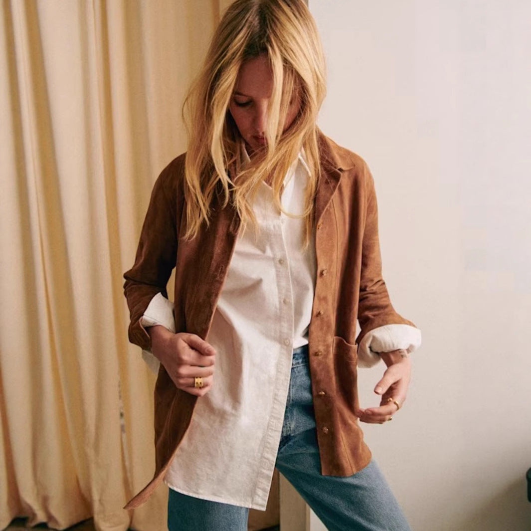 Veste en cuir synthétique à col châle